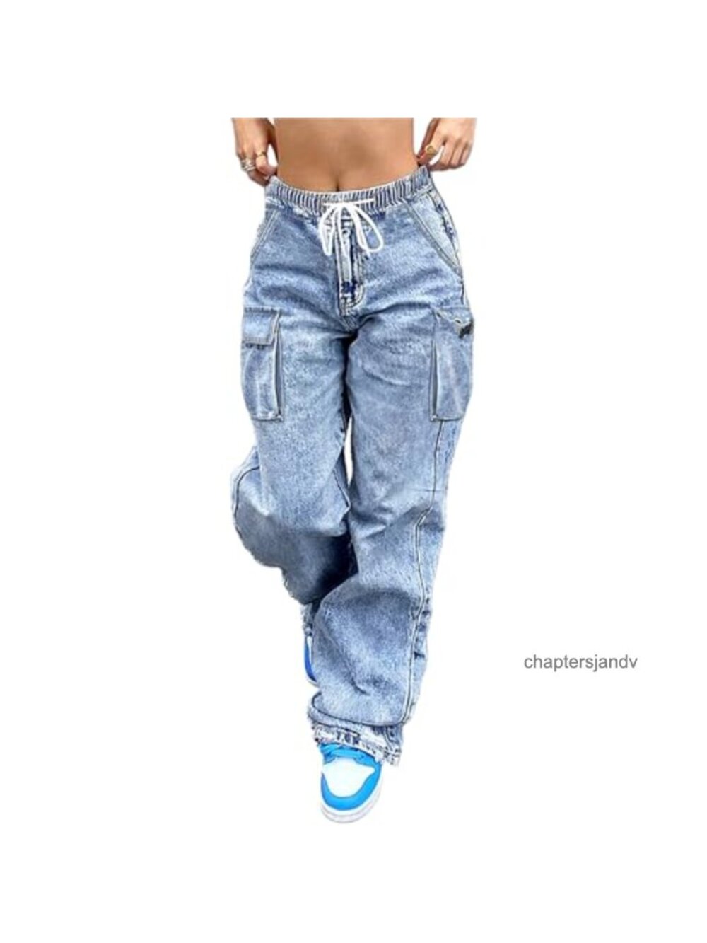 Stretchy Wide Leg Cargo Jeans High Waisted Baggy Denim Pants